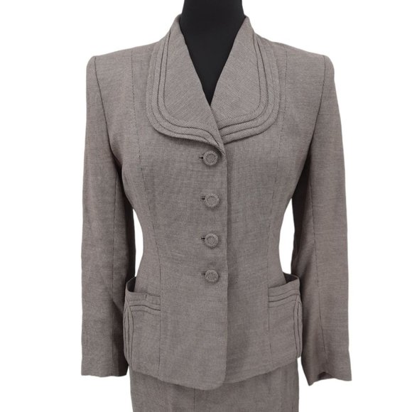 VTG 40s Brown Houndstooth Gabardine Blazer Pencil Skirt Suit Set Size S Neutral - Picture 2 of 11
